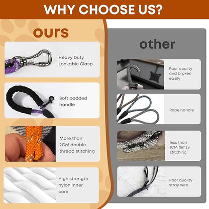 (2 Pack) Long Dog Leash for Dog Training 30FT, Lockable Hook Heavy Duty Dog Lead Tie Out Rope for Large Medium Small Dogs Outside Walking, Playing, Camping, or Yard(Black&Blue)