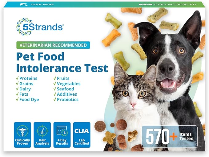 5Strands Pet Food Intolerance Test, at Home Sensitivity Test for Dogs & Cats, 575 Items Tested, Hair Analysis, Accurate for All Ages & Breeds, Pet Gut Health, Results in 4 Days