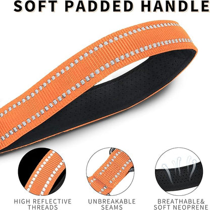 12” Short Dog Leashes, Reflective Nylon Padded Handle, Heavy Duty Strong Traffic Leash with Locking Carabiner Clip, Perfect for Large Dogs (Orange,12 Inch)