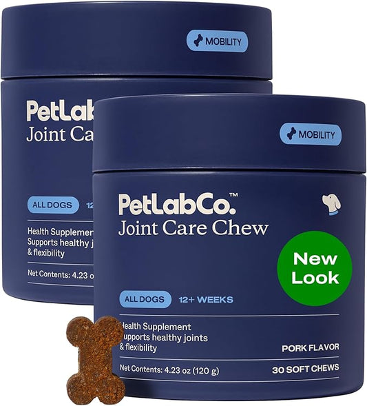 PetLab Co. Joint Care Chews - High Levels of Glucosamine for Dogs, Green Lipped Mussels, Omega 3 and Turmeric - Hip and Joint Supplement to Actively Support Mobility - Packaging May Vary - (2-Pack)