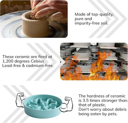Slow Feeder,Ceramic-Slow Feeder Dog Bowls,Puzzle Food Bowl Maze,2.5 Cups Slow Feed Dog Bowl for Medium and Large Breed Dogs,Turquoise