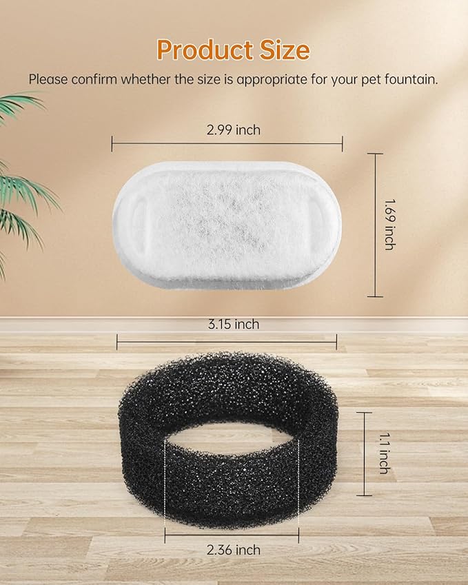 Cat Water Fountain Filter, Filters Replacement for 108Oz/3.2L&67Oz/2L&135Oz/4L Stainless Steel Pet Water Drinking Fountain, Dog Indoor Water Dispenser Fountain Carbon Filter (4 Filters & 4 Sponges)