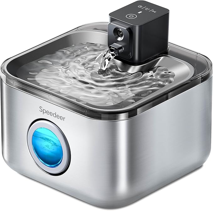 Wireless Cat Water Fountain Stainless Steel, 135oz/4L Pet Fountain Battery Operated, Cordless Running Water Dispenser for Cats & Dogs with Motion Sensor, Ultra Quiet, Multi-Filtration, 6 Filters