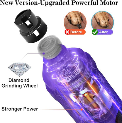 BOUSNIC Dog Nail Grinder with 2 LED Light - Super Quiet Pet Nail Grinder Powerful 2-Speed Electric Dog Nail Trimmer File Toenail Grinder for Puppy Small Medium Large Breed Dogs & Cats (Purple)