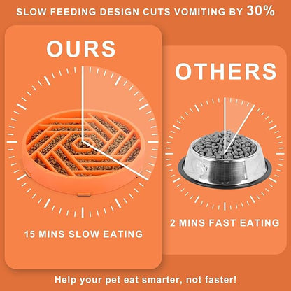 TOBYTO Slow Feeder Dog Bowls Large Medium Breed,Anti-Choking Slow Eating Dog Food Bowl,Non Slip Pet Slower Food Feeding Bowls Large Puzzle Slow Feeder Bloat Stop Maze Dog Dishes,Orange
