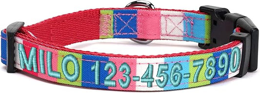Pawtitas Personalized Dog Collar Extra Small Dog Collar Embroider Name Phone Number Puppy Collar Adjustable Customized Collar for Extra Small Dogs Breeds Multicolor Dog Collar