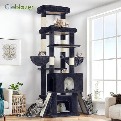 Globlazer Heavy Duty Cat Tree 78 inch Sturdy Cat Tower for 20lbs Large Adult Cats, Symmetrical Aesthetic Big Cat Tree with Extra Large Platform, 2 Scratching Boards, Z78, Dark Grey