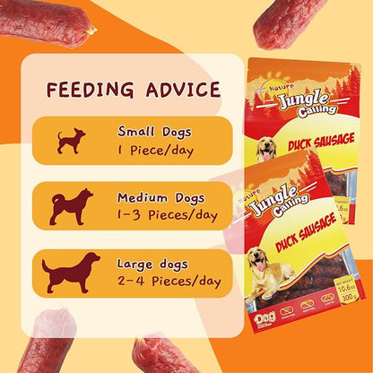 Jungle Calling Grain-Free Duck Sausage Dog Treats, Single Ingredient Duck Jerky, Soft & Chewy Training Treats for Small & Medium Dogs, 10.6 oz (Pack of 2)