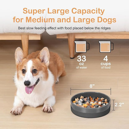 Sted Ceramic Slow Feeder Dog Bowls with Silicone Base, Slow Feeding Dog Bowl Small Medium Breed, Dog Food Bowls for Fast Eaters, Slow Down Eating, Puzzle Dog Food Bowl, Maze Grey