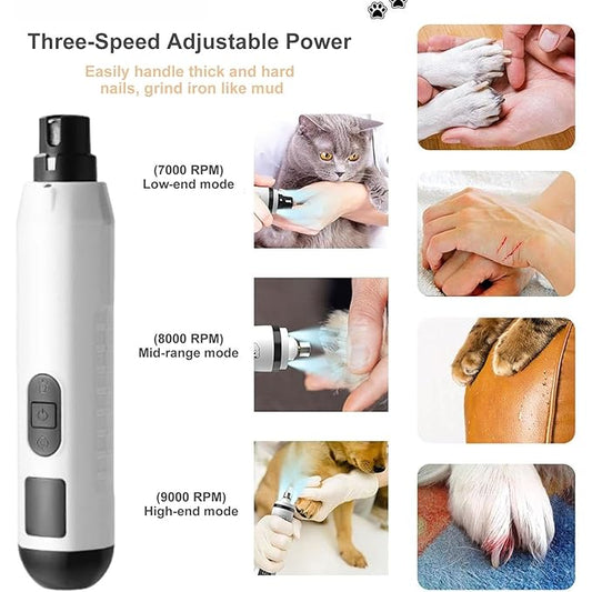 Silent Groom Pro Nail Grinder, 2025 New Nail Grinder for Dogs and Cats with LED Light & 3 Speeds, 2000mAh USB Rechargeable Dog Nail Trimmer for Thick Nails (1pc+2 Heads)