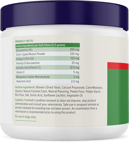 Yumove Hip & Joint Supplement for Dogs with Glucosamine, Hyaluronic Acid, Green Lipped Mussel & Omega 3 Joint Supplement - Regular or Advanced Strength (90 Count, Advanced Vet Strength Soft Chews)