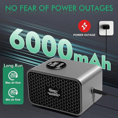 hygger Aquarium Air Pump, USB Rechargeable Battery Powered Fish Tank Air Pump 6W/10W with LCD Display Dual Outlets, Adjustable Aerator for Fish Oxygen Pump for 5-200 Gallon Tank