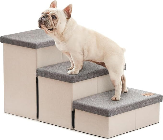Love's cabin Dog Stairs for High Bed 18"H,Foldable Pet Stairs for Small Medium or Large Dogs Puppy with Storage for Bed or Couch, Cat Dog Steps Ramp with Zip up to 200 lbs(Light Grey,3 Steps no Condo)