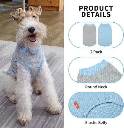 KYEESE 2Pack Waffle Dog Shirts for Large Dogs Stretchy T-Shirts Lightweight Tank Top Sleeveless Striped Shirt Vest Soft Breathable Pet Apparel, XXX-Large, Blue+Grey