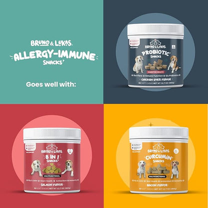 Dog Allergy Relief Chews – Antihistamine & Immune Support Supplement with Probiotics, Colostrum & Salmon Oil – Best Dog Allergy Chews for Anti Itch, Seasonal Allergies, Shedding Control – 90 Ct