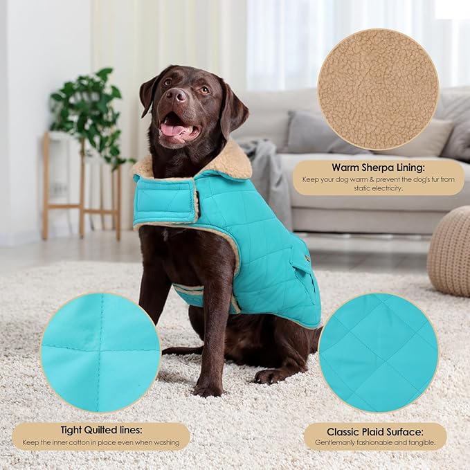 Winter Coat for Small Dogs, Puppy Plaid Jacket, Dog Jacket for Cold Weather, Windproof Warm Garments, Pets Thickened Outfits Indoor Outdoor, Blue S