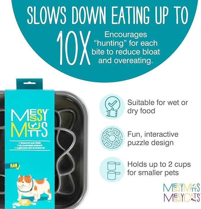 Messy Mutts Interactive Square Puzzle Feeder | Cool Grey (8 Cup) | 11' x 11' Square Slow Feeder for Dogs | Enrichment Food Dish for Slow Eating, Bloating