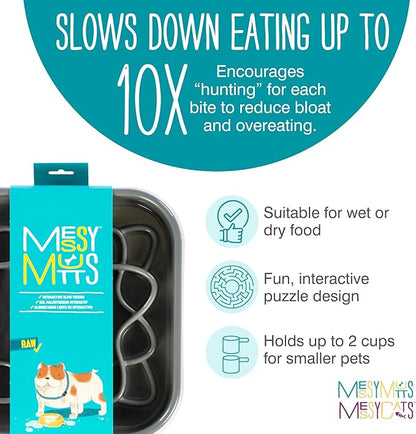 Messy Mutts Interactive Square Puzzle Feeder | Cool Grey (8 Cup) | 11' x 11' Square Slow Feeder for Dogs | Enrichment Food Dish for Slow Eating, Bloating