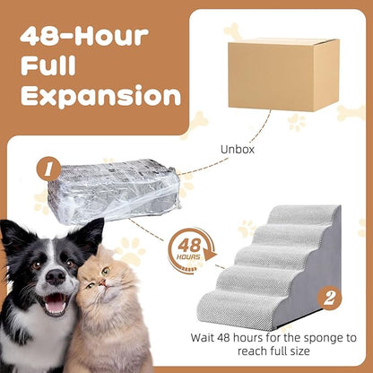 Dog Stairs for Small Dogs and Cats, 23" H 5 Steps Pet Steps Ramp for High Bed, Couch, Sofa, Waterproof Pet Stairs with Removable Washable Cover, Non-Slip Bottom, Light Gray