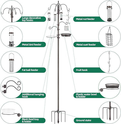 Bird Feeding Station Kit Pole Wild Bird Feeder Hanging Planter Hanger Multi Feeder Hanging with Metal Suet Feeder Bird Bath for Attracting Wild Birds