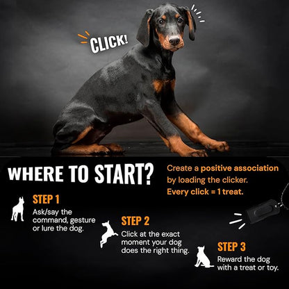 Black Dog Clicker with Necklace - Clickers for Pet Training - Dog Training & Behavior Aids Easy to Carry with You Anywhere - Teach Your Dog Tricks or Reward His Behavior