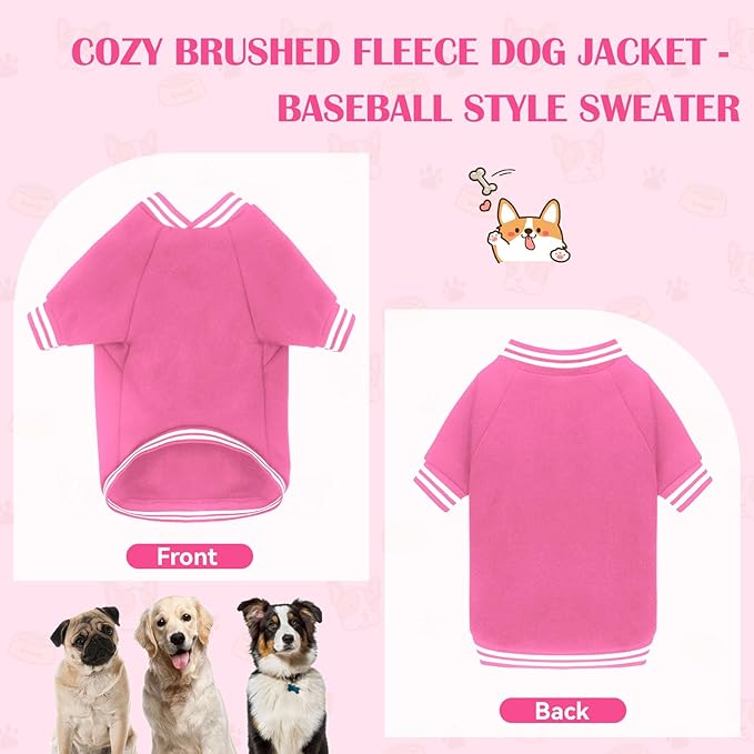 Dog Sweaters for Small Dogs, Brushed Fleece Dog Sweater Baseball Jacket Pet Clothes Soft Warm Sweatshirt Puppy Sweater Boy Girl Pet(Pink-S)