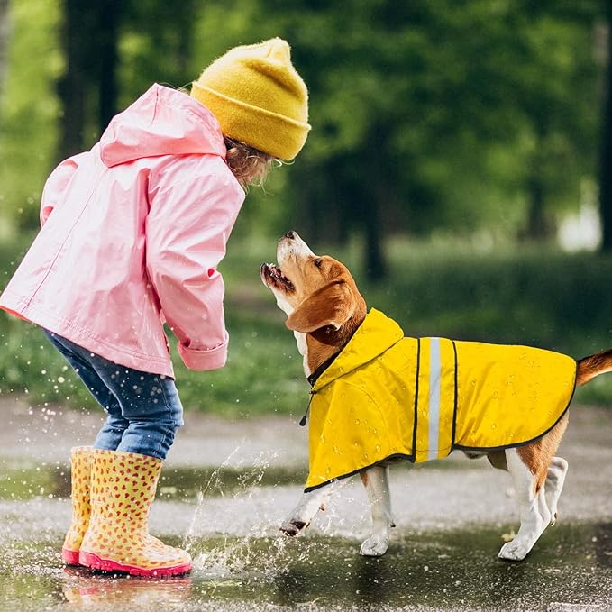 Dog Raincoat - Reflective Waterproof Dog Rain Jacket with Hoodie Lightweight Rain Coat for Small Medium Large Dogs (Large, Yellow)