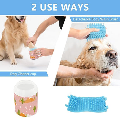 Dog Paw Cleaner Mudbuster Dog Foot Washer for Small Medium Large Dogs Cats Premium Pet Supplies Pink Cute Cacti Mountains Stars