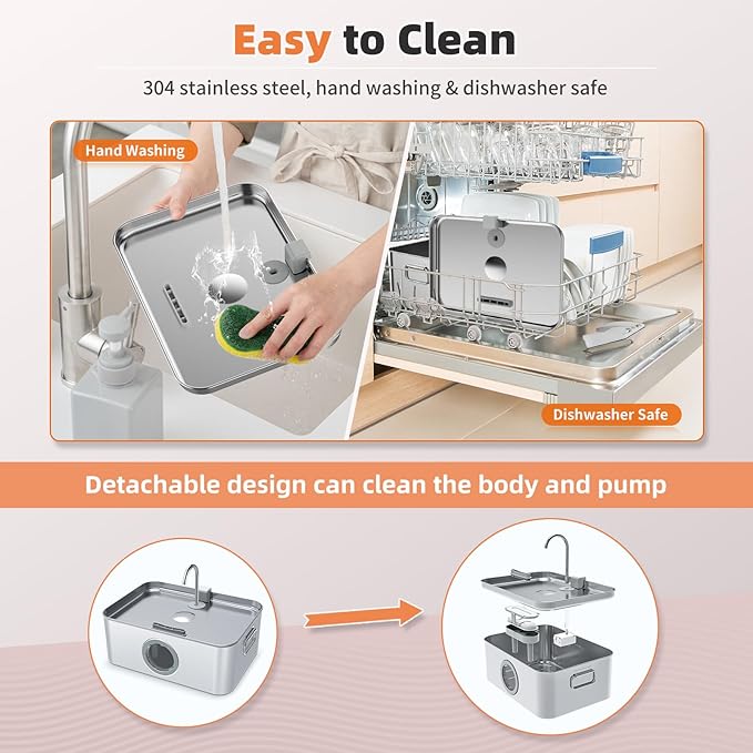 12L/3.2Gal Dog Water Fountain Stainless Steel with Silicone Mat & 3 Set Filters, DYSJ01 Dog Fountain Water Bowl for Large Dogs Cats & Multi-Pet Home with Water Level Window & LED Indicator