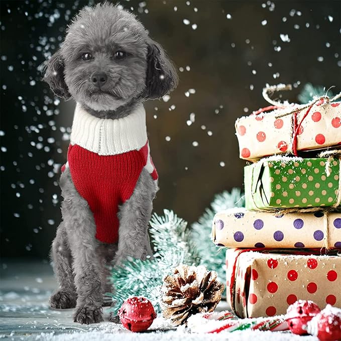 Dog Christmas Sweater Cute Striped Gingerbread Man Knitted Turtleneck Cat Ugly Xmas Outfit Holiday Puppy Costumes Fall Winter Warm Pet Sweater Vest Clothes for Small Medium Dogs Cats(M,Red)