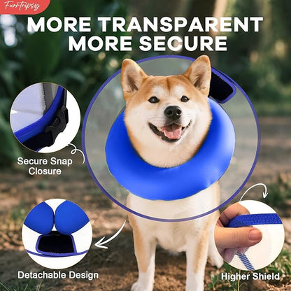 Inflatable Dog Cone Collar with Detachable Sturdy Shield,Soft&Lightweight-Ideal for Post-Surgery Recovery and Daily Wear,Suitable for Small Medium Large Dog Breeds(Blue,L)