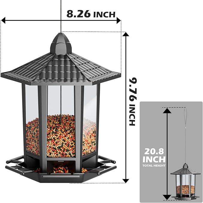 Birdream Hanging Bird Feeders, Retro Pagoda Design Fun Installation Squirrel Proof Bird Feeders, Attracting Wild Birds Chickadees Goldfinches Cardinals Finches and Sparrows - Black
