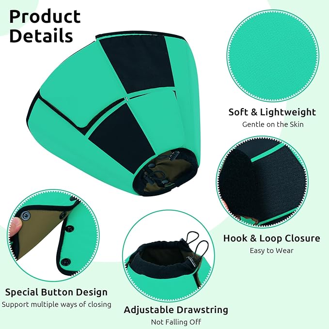 Queenmore Dog Cone, Soft Dog Cones for Large Dogs, Dogs Cone Collar After Surgery for Neutering, Breathable Pet Cone, Adjustable E-Collar Alternative to Stop Licking, Green XL
