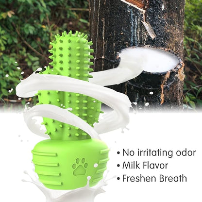 Dog Chew Toys & Teeth Cleaning Brush - Dental for Small, Medium & Large Dogs, Rubber Squeaky Toys for Aggressive Chewers, Cactus Tough Toys