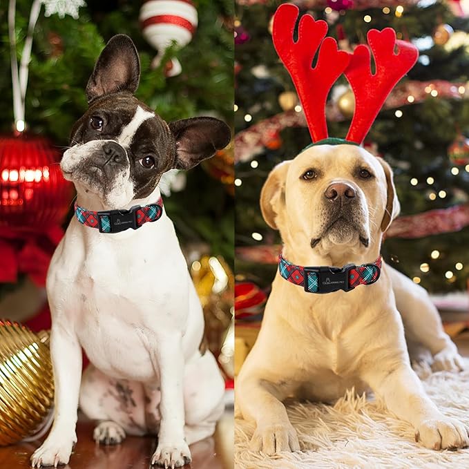 ARING PET Christmas Dog Collar, Cute Red Green Plaid Pet Collars with Quick Release Buckle for Puppy Small Medium Large Boy Girl Dogs-S