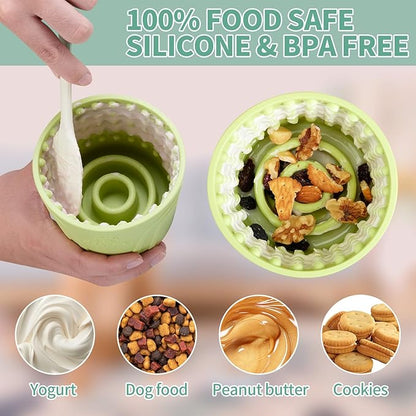 Dog Lick Bowl, Bestalk Anxiety Relief Slow Feeder Dog Lick Mat Treat Dispenser, Non-Slip Dog Licking Bowl Dog Enrichment Toys for Small Medium and Large Breed Dogs, BPA Free Silicone(Green,M-L)