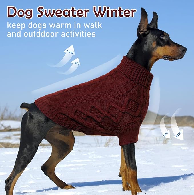 Dog Sweater Medium Size Dog, Red Knit Dog Sweater for Christmas, Thermal Knitted Dog Fall Clothes, Thanksgiving Dog Costumes, Soft Dog Turtleneck Sweater for Medium Dogs Schnauzer, Bichon Frise, Red M