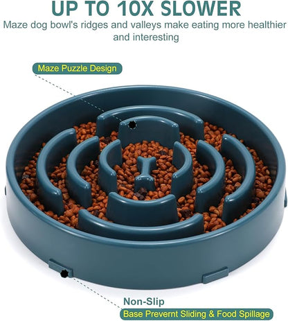 WHIPPY Large Slow Feeder Dog Bowls for Large Medium Dogs Anti-Chocking Slow Feeding Maze Dog Food Bowl Slow Eating Interactive Bloat Stop Puzzle Bowl,Blue