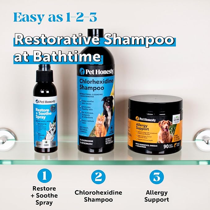 Pet Honesty Chlorhexidine Cat & Dog Seasonal Itch Relief Shampoo, for Allergies, Itching, Skin and Coat Supplement, Helps Shedding, Hot Spots, Deodorizing Dog Shampoo & Grooming Supplies,16oz