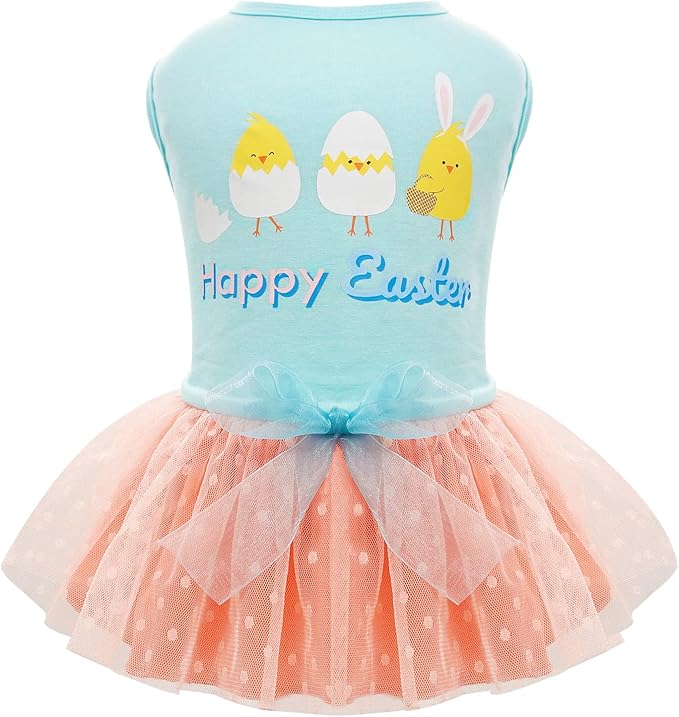 cyeollo Easter Dog Dresses Cute Cartoon Eggs Tulle Dress Holiday Dog Clothes for Small Dogs