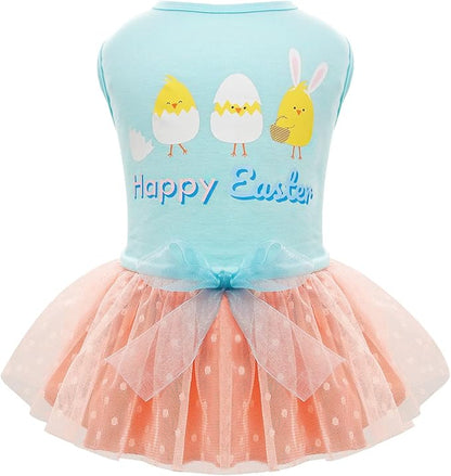 cyeollo Easter Dog Dresses Cute Cartoon Eggs Tulle Dress Holiday Dog Clothes for Small Dogs