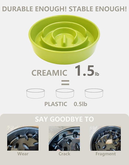 Ceramic Slow Feeder Dog Bowls Elevated, 0.6 Cup Slow Feeder for Small Dogs and Cats, Puzzle Maze Bowl, Prevents Choking, 6in, Green