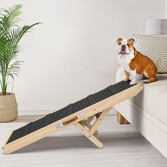 Dog Ramp for Couch, Bed, Wooden Long Pet Stairs for Small & Large Old Dogs & Cats, Hold up to 100lb, Adjustable Height from 11.41" to 20.47", Portable Doggie Steps Weight 11 lbs (39.37" L)