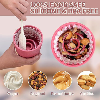 Dog Lick Bowl, Bestalk Anxiety Relief Slow Feeder Dog Lick Mat Treat Dispenser, Non-Slip Licking Bowl Enrichment Toys for Small Medium and Large Breed Dogs, BPA Free Silicone(Rose,S)