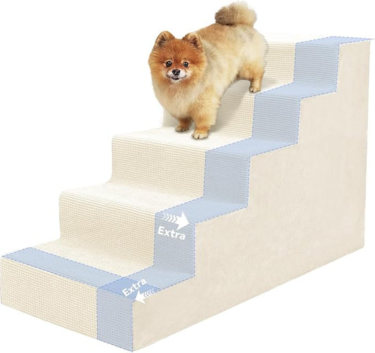 Niubya Dog Stairs for Small Dog and Cats,23”H Non-Slip Bottom Pet Steps for High Beds and Couch,High-Density Foam Pet Stairs White,5 Steps