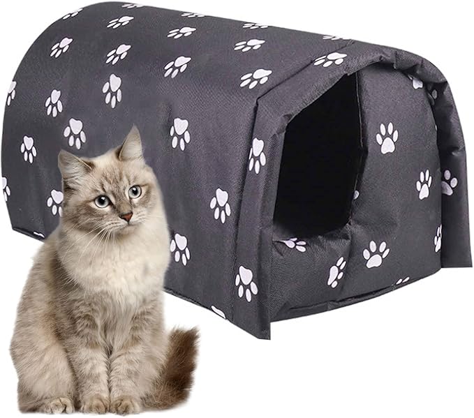 Fhiny Stray Cats Shelter, Waterproof Outdoor Cat House Foldable Warm Pet Cave for Winter Wild Animal Tent Bed Anti-Slip Kitten Cave for Feral Cat Dog Puppy Weatherproof Black (L:21.7"×16"×14.5")