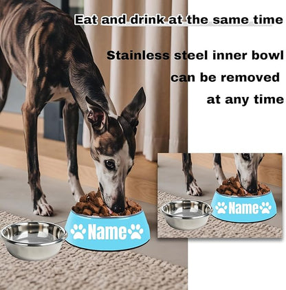 Personalized Stainless Steel Dog & Cat Food/Water Bowls – Custom Pet Name, Non-Slip, Easy Clean Feeding Dishes with Separate Plates(Blue)