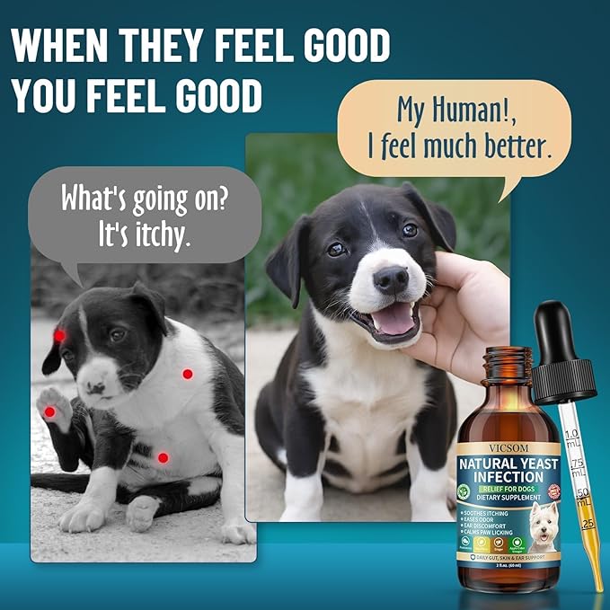 VICSOM Natural Dog Yeast Infection Treatment for Dogs, Itchy Skin & Ear Treatment Natural Support Allergy Relief, Dog Yeast Infection Relief, Support Irritation, Itching & Inflammation 60ml