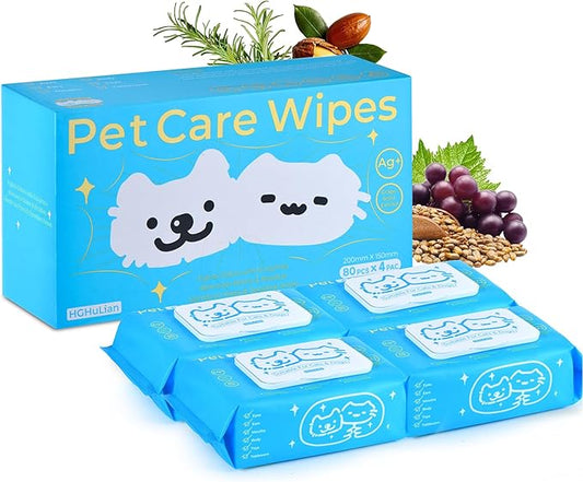 Dog Wipes Bulk 4 Pack 320 Count Unscented with Enzymes to Eliminate Odors Paw Wipes for Muddy Feet Tear Stain Wipes for Eye Gunk Gentle Hypoallergenic for Sensitive Skin