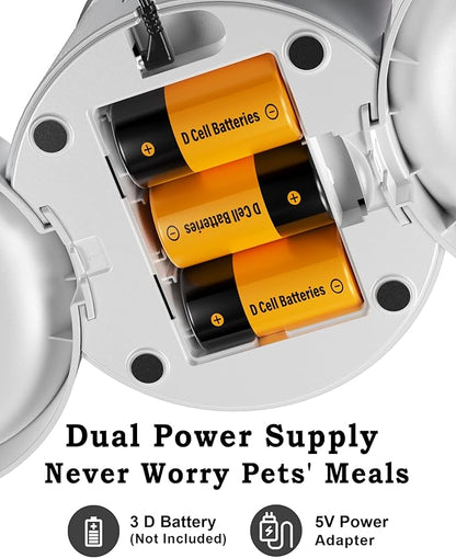 Automatic Cat Feeder for 2 Cats,Auto Dry Food Dispenser with Dual Bowls and Clear 4.2L Hopper,Programmable Portion Control,Up to 6 Meals per Day,10-Second Voice Recording,Dual Power Backup-White